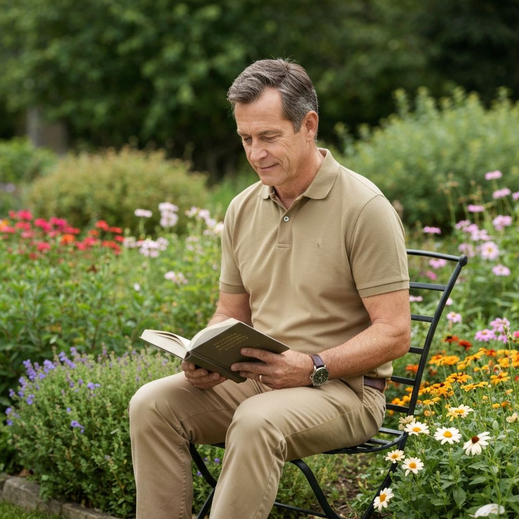 Man reading book outdoors in peaceful setting