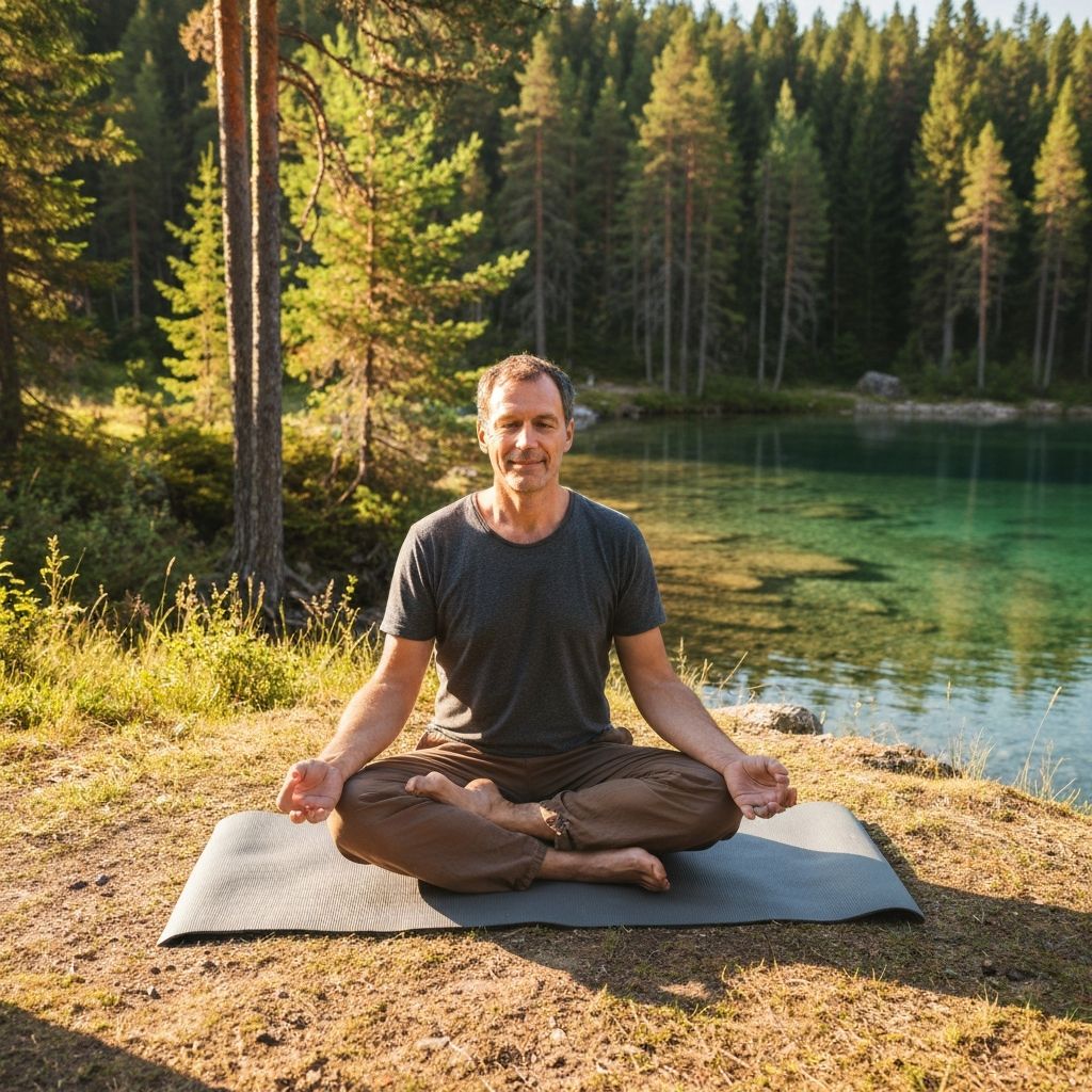 Man meditating peacefully in nature